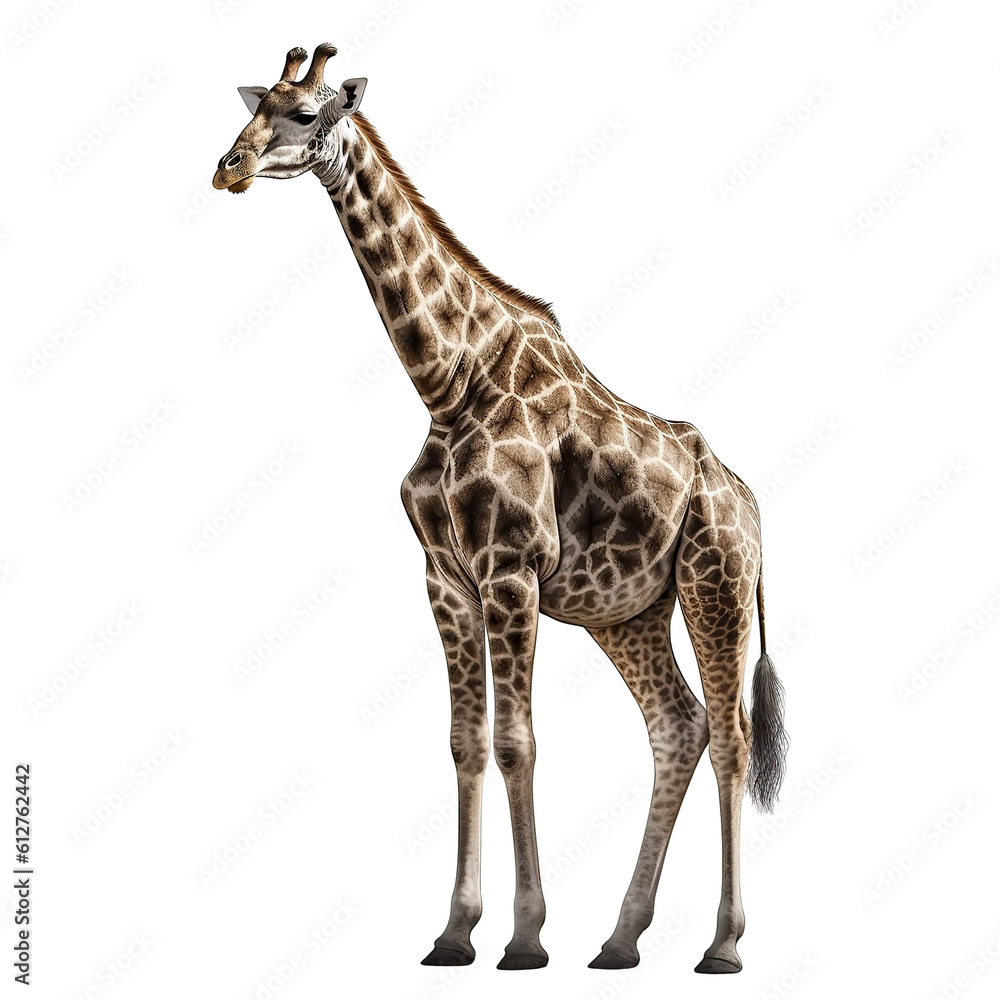 A giraffe isolated on a transparent png white background