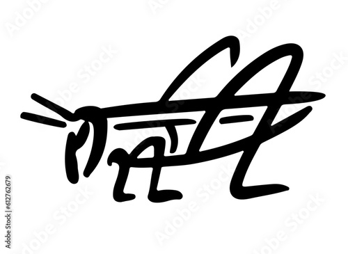 House cricket logo. Edible insect isolated on white background. Grasshopper line illustration. Acheta domesticus emblem.