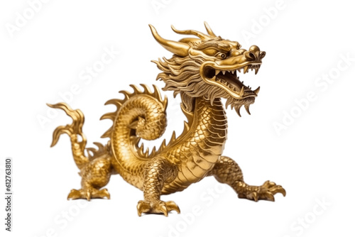 Chinese Golden Dragon on a Transparent Background. Generative AI