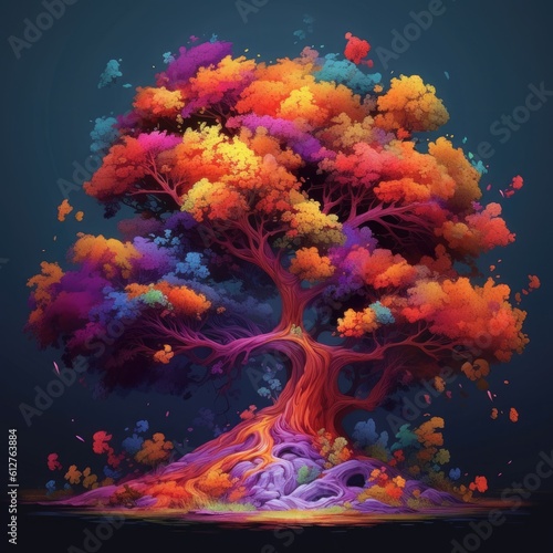 A tree surrounded by many different colors Generative Ai © Destiny