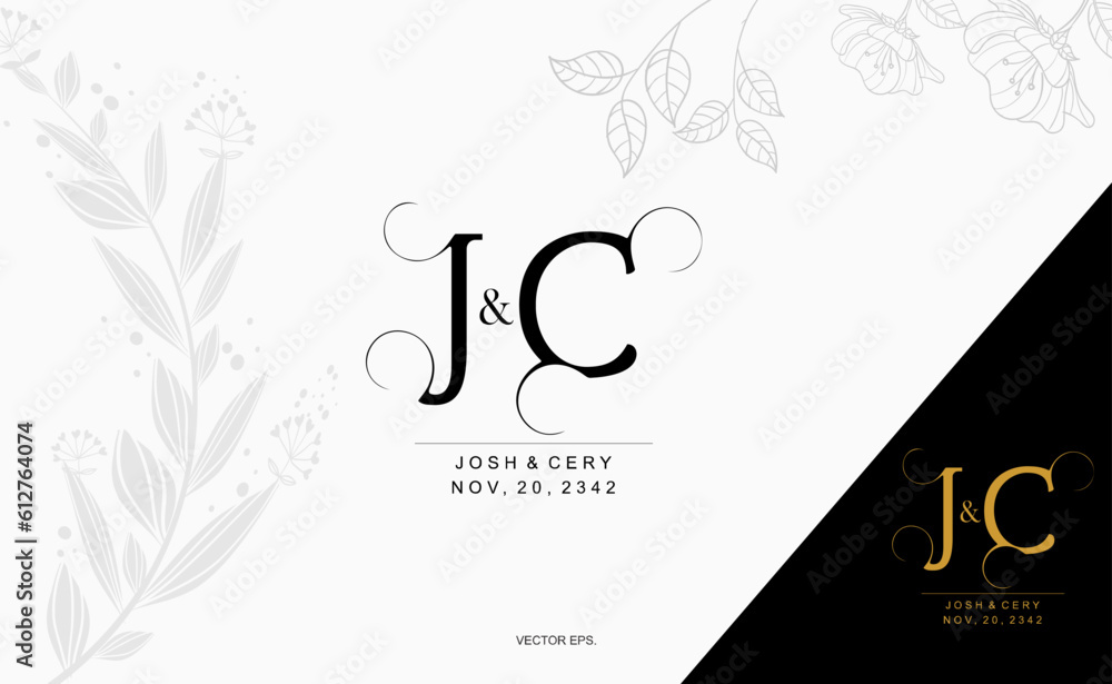 J C JC Beauty vector initial logo, wedding monogram collection, Modern Minimalistic and Floral templates for Invitation cards, Save the Date, Logo identity for restaurant, boutique, cafe in vector