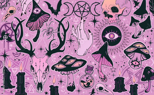Vector illustration with various witchcraft and ritual elements