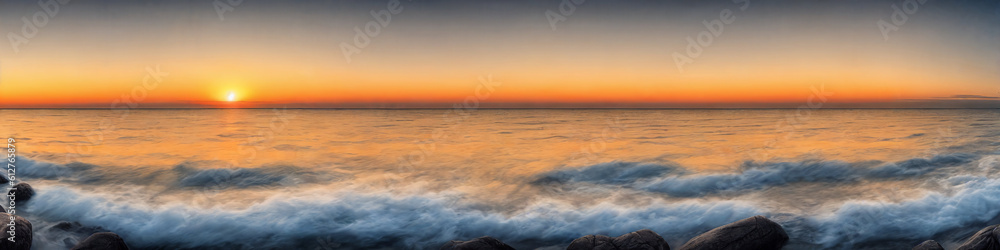 Sunset over the sea,panorama . AI Generative
