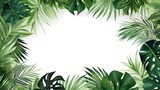 Palm leaves frame with white background, vector illustration, copy space, generative AI