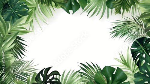 Palm leaves frame with white background, vector illustration, copy space, generative AI