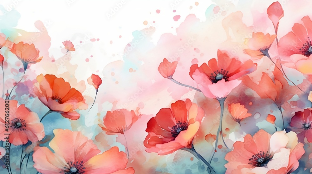 Watercolor Floral background, generative AI