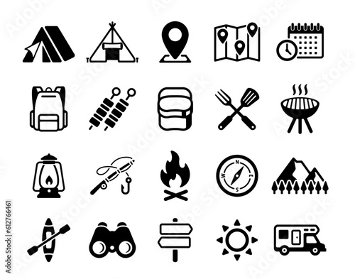 Camping and outdoor icon vector illustration set