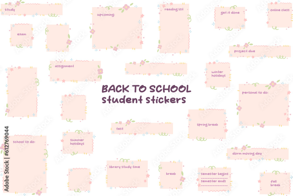 Ready to use student digital stickers. Pastel abstract stickers for bullet journaling or planning for students. Back to school student stickers. Vector art. Ready to use student digital stickers. Pastel abstract stickers for bullet journaling or planning for students. Back to school student stickers. Vector art.