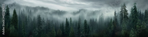 Forest ate in the fog. Generative AI, © yanadjan