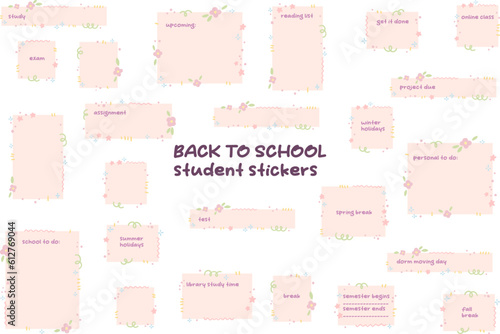 Ready to use student digital stickers. Pastel abstract stickers for bullet journaling or planning for students. Back to school student stickers. Vector art.