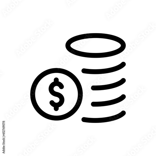 Outline stack of coins and dollar sign. Cash logo icon isolated on white background. Line money symbol for web site design. Finance business investment