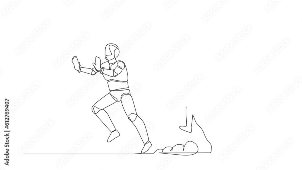 Self drawing animation of single line draw robot being chased by clipboard. Hurry in finishing checklist industry sheets document. Technology development. Continuous line draw. Full length animated Self drawing animation of single line draw robot being chased by clipboard. Hurry in finishing checklist industry sheets document. Technology development. Continuous line draw. Full length animated