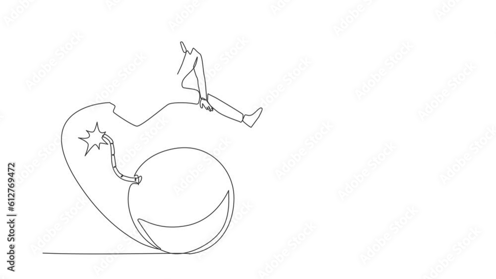 Animated self drawing of continuous line draw businessman jumping over bomb. Smart steps to anticipate the explosive impact of the world economic or financial crisis. Full length single line animation Animated self drawing of continuous line draw businessman jumping over bomb. Smart steps to anticipate the explosive impact of the world economic or financial crisis. Full length single line animation
