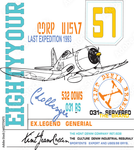 airplane and lettering print pattern