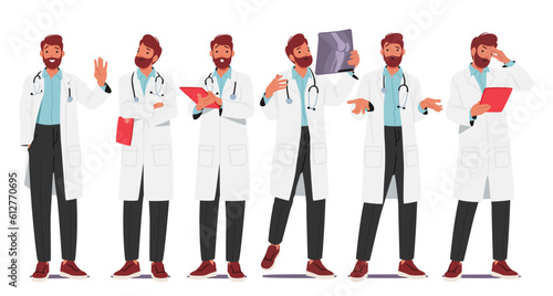 Experienced Male Doctor Character Providing Exceptional Medical Care And Expertise. Medic Man Standing With Clipboard