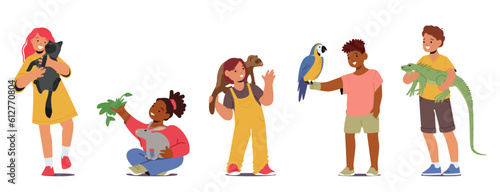 Adorable Kids Characters Forming Heartwarming Bonds With Their Furry Companions, Teaching Responsibility And Empathy