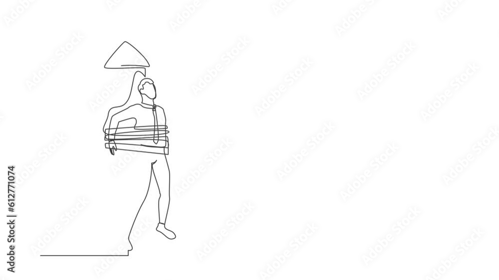 Animated self drawing of continuous line draw businessman being tied to launching rocket, feeling anxious scared. Fear of impending disaster. Career failure concept. Full length single line animation Animated self drawing of continuous line draw businessman being tied to launching rocket, feeling anxious scared. Fear of impending disaster. Career failure concept. Full length single line animation