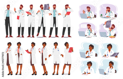 Medical Professionals Male And Female Characters Providing Expert Care, Diagnosis, And Treatment To Patients