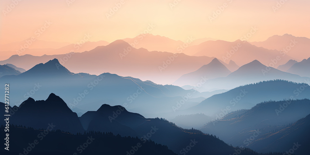 panoramic landscape with mountain ranges one by one