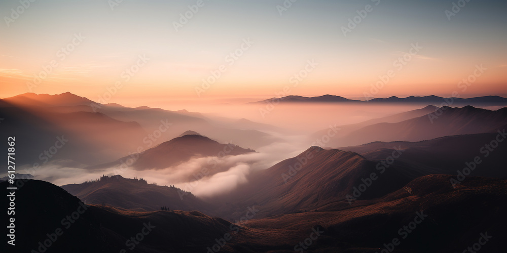 fog in a high mountains, view from above from the top of the high mountain