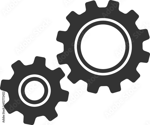 Metal gears and cogs vector. Gear icon flat design. Mechanism wheels logo. Cogwheel concept template.