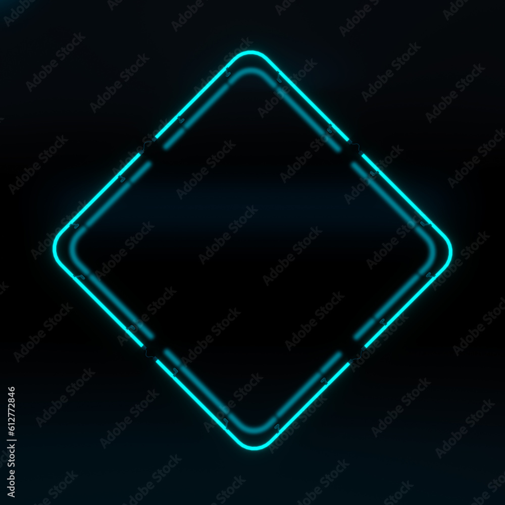 Bright neon frame for banner or sign on a dark wall. Blue light. 3d illustration. Bright neon frame for banner or sign on a dark wall. Blue light. 3d illustration.