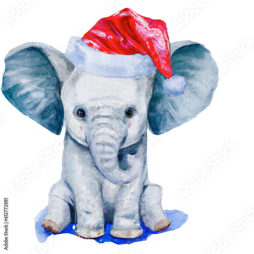adorable baby elephant with santa cap ai generative