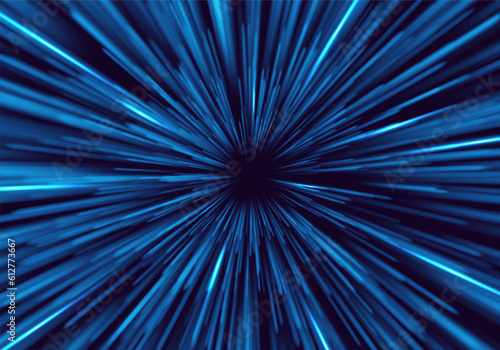 Portal with light effects. Neon futuristic tunnel. Abstract visualization of teleportation. Speed concept. Vector illustration.