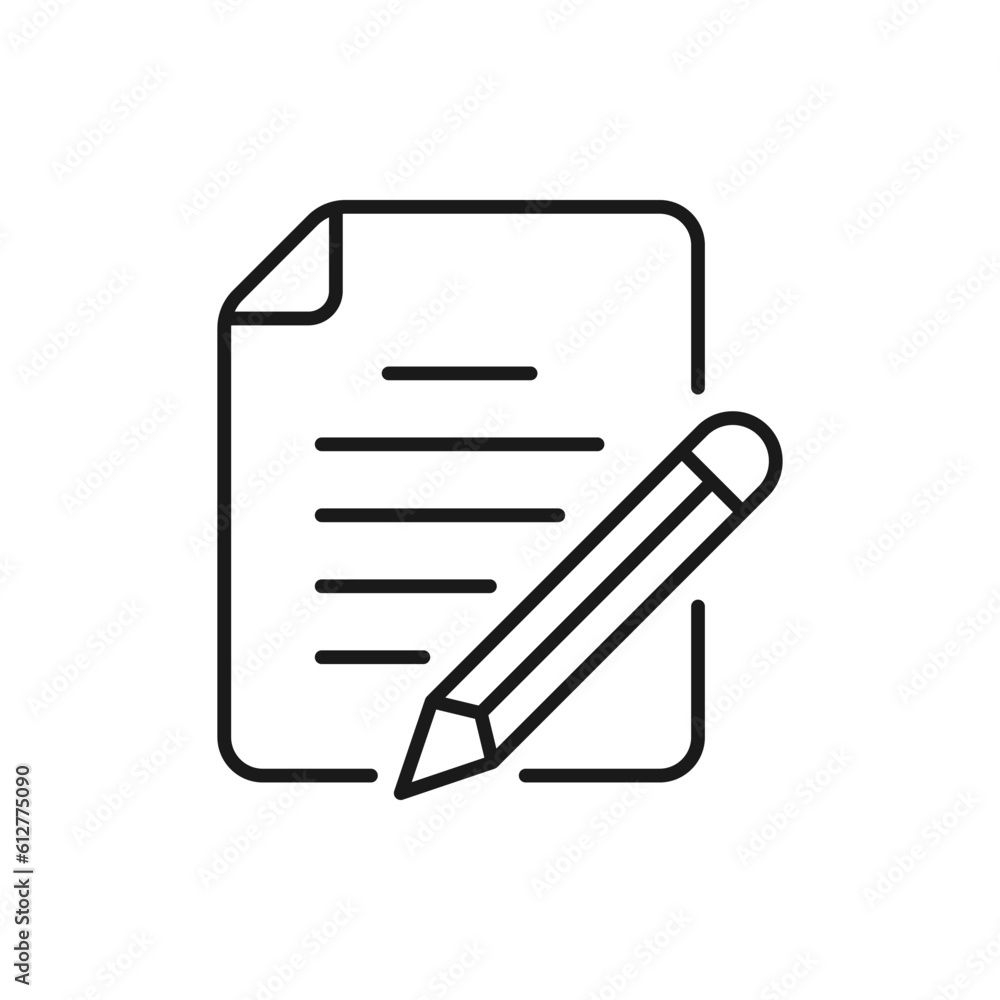 Paper and pencil. Write letter, edit file icon line style isolated on white background. Vector illustration Paper and pencil. Write letter, edit file icon line style isolated on white background. Vector illustration