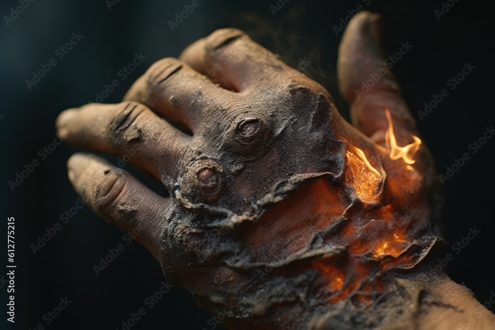 burnt hands in lava generative ai