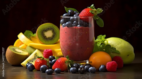 A image featuring a glass filled with a colorful and nutritious smoothie. AI generated