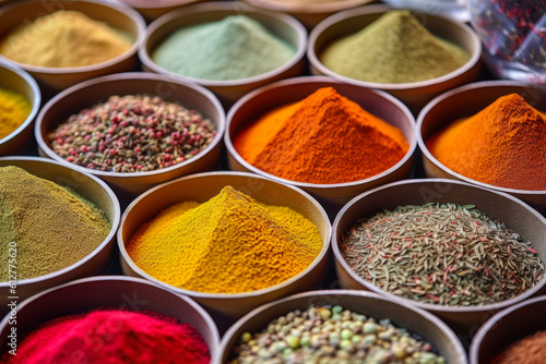 a variety of colorful spices and herbs generative ai