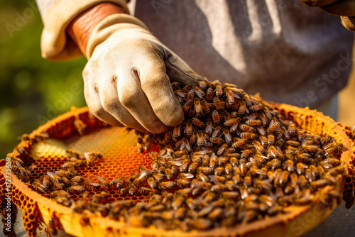 beekeeper caring for honey bees generative ai