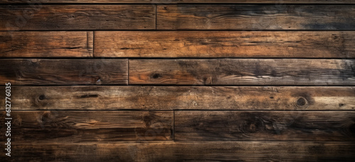 Old wooden flooring texture background. Worn and distressed 1800s style wooden floor. wooden planks with some knots. hand edited generative AI.