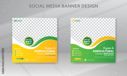 Agriculture Farming Services Social Media Post Banner Set or Agro Farm Business Flyer Design and Lawn Gardening Web Banner