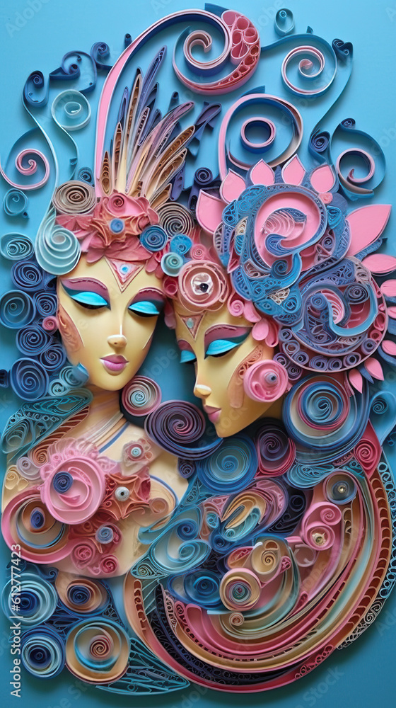 Paper Quilled Female Profiles: Symbolizing Beauty, Health. Created using generative AI tools