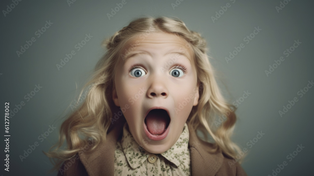 Amazed and surprised beautiful redhead little girl created with generative AI technology Amazed and surprised beautiful redhead little girl created with generative AI technology