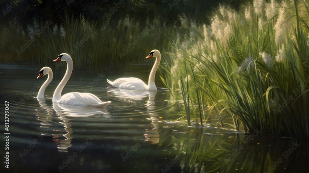 Fototapeta premium family of swans created with generative AI