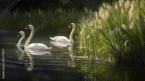 family of swans created with generative AI