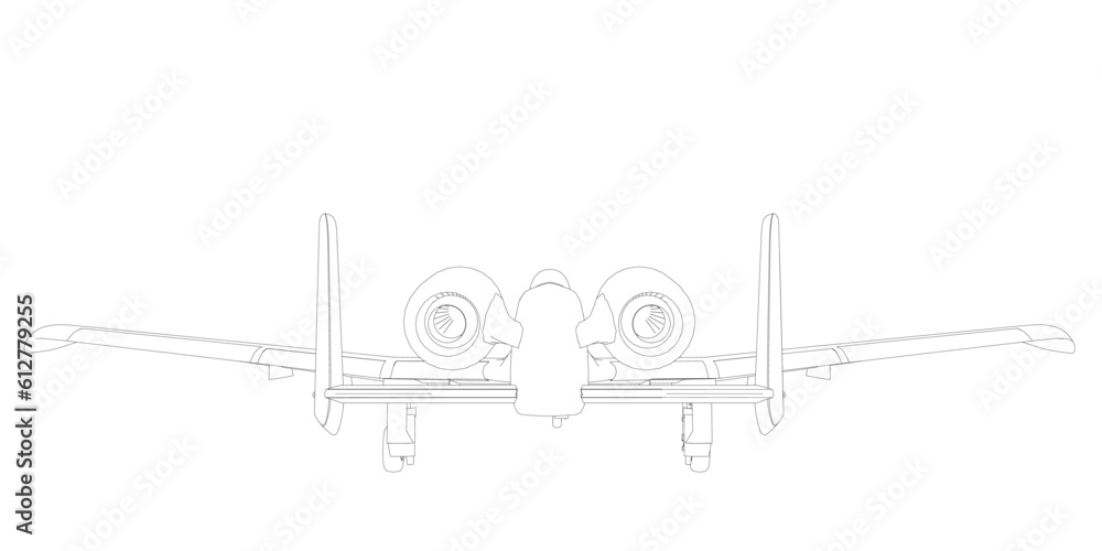 Outline Combat aircraft in isolate on a white background. Modern combat aircraft. Stylized image of a fighter jet on a white background. Vector image for prints, poster and illustrations.. Outline Combat aircraft in isolate on a white background. Modern combat aircraft. Stylized image of a fighter jet on a white background. Vector image for prints, poster and illustrations..