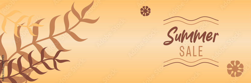 Fototapeta premium summer sale background, gradient color with leaf ornament. vector for banners, greeting cards, posters, presentations, flyers, social media.