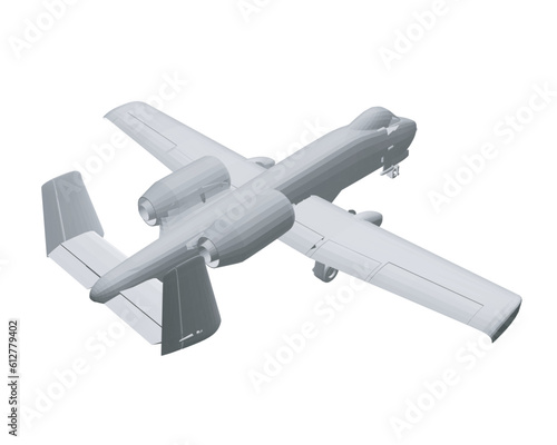 Polygonal Combat aircraft in isolate on a white background. Modern combat aircraft. Stylized image of a fighter jet on a white background. Vector image for prints, poster and illustrations. 3D..