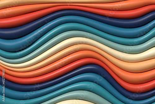 Modern abstract multicolored 3D wavy background. Horizontal lines or background with wavy distortion effect.