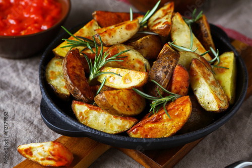 Roasted potatoes wedges with rosemary
