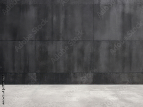  Empty dark concrete wall front view background with floor for product placement ai generated 