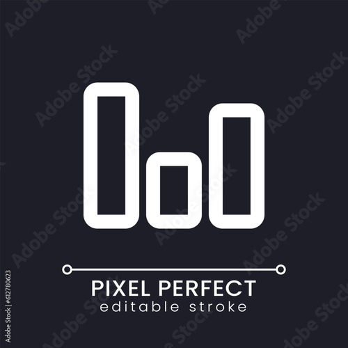 Column chart pixel perfect white linear ui icon for dark theme. Business analytics online. Vector line pictogram. Isolated user interface symbol for night mode. Editable stroke. Poppins font used