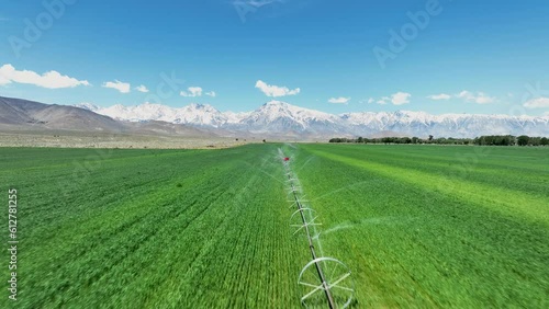 Wheel Line Irrigation System waters alfalfa near Bishop, California