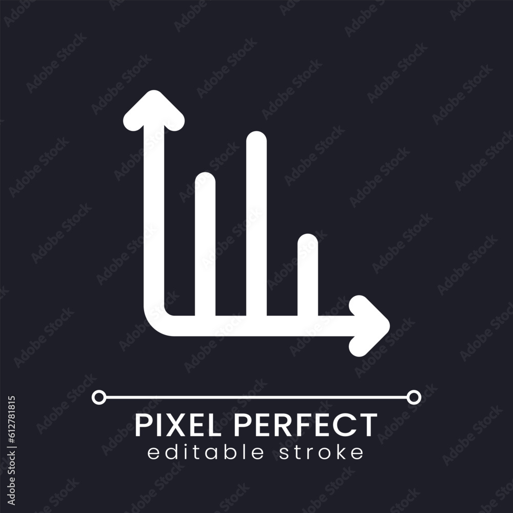 Infochart pixel perfect white linear ui icon for dark theme. Visualization of data analysis. Vector line pictogram. Isolated user interface symbol for night mode. Editable stroke. Poppins font used Infochart pixel perfect white linear ui icon for dark theme. Visualization of data analysis. Vector line pictogram. Isolated user interface symbol for night mode. Editable stroke. Poppins font used