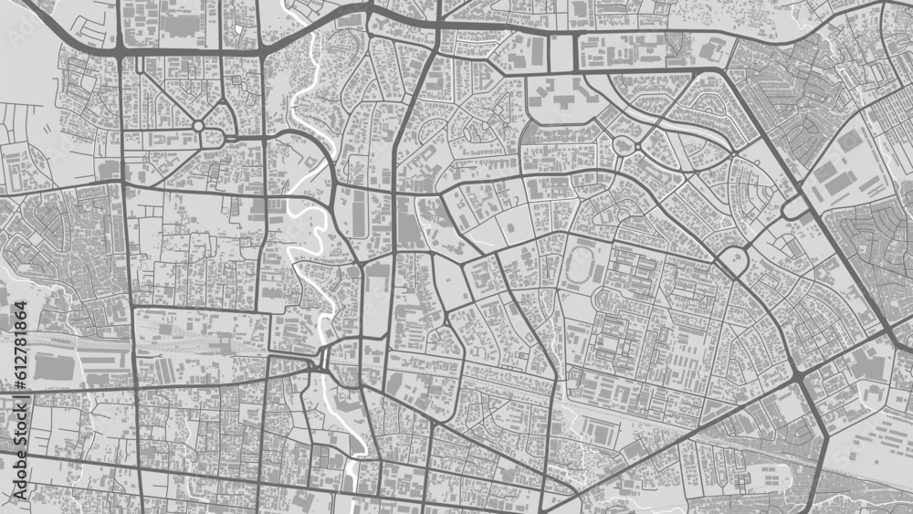 Map of Bandung city. Urban black and white poster. Road map with metropolitan city vertical area view.