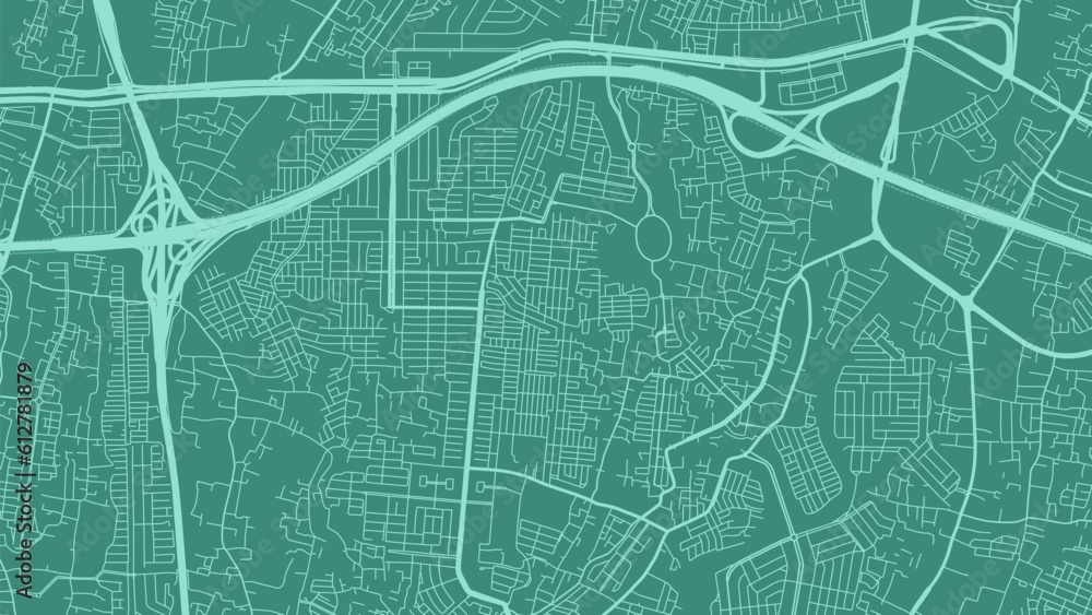 Background Bekasi map, Indonesia, green city poster. Vector map with roads and water. Widescreen proportion, flat design roadmap.